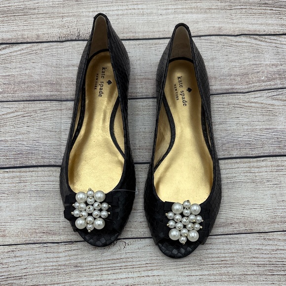 kate spade Shoes - Kate Spade Black Ballet Flats with Pearl Embellishment